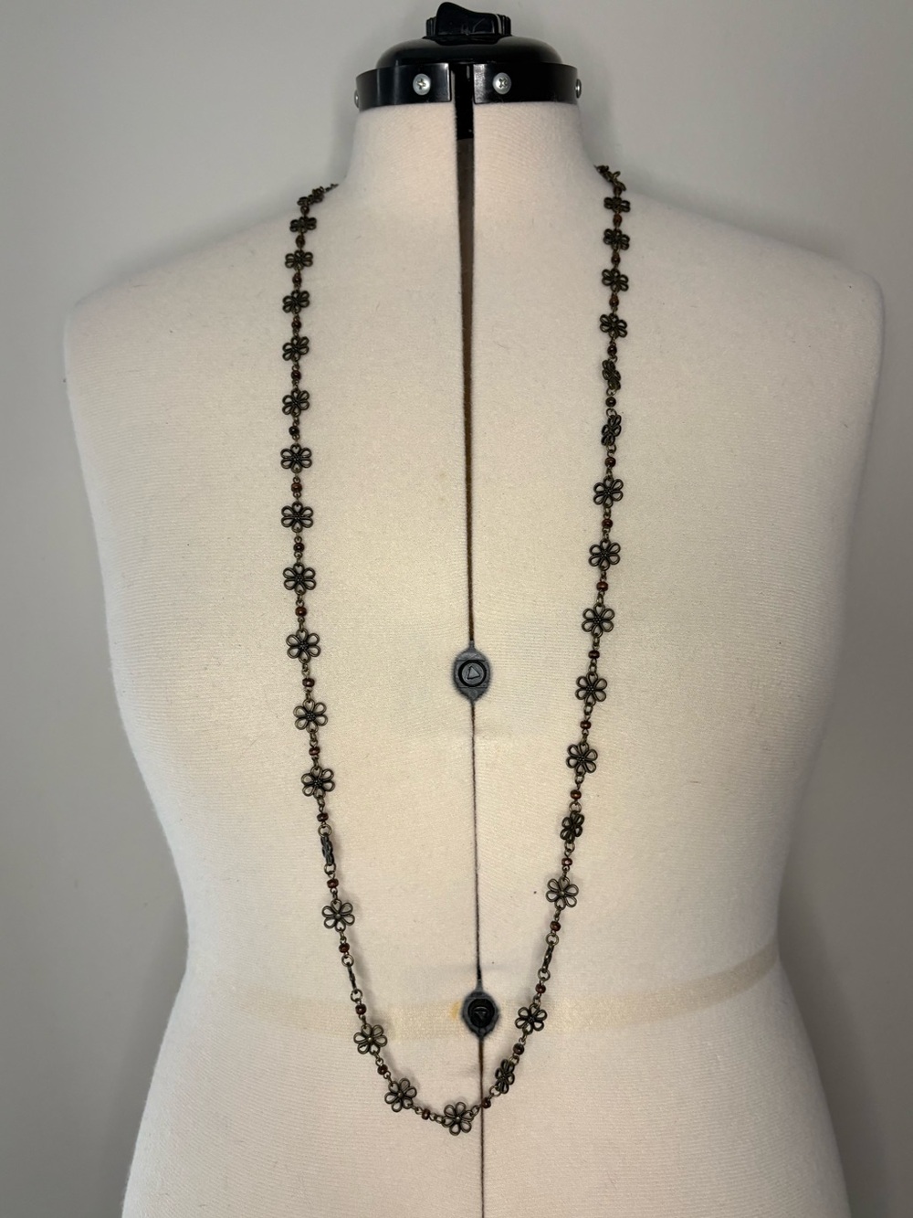 Marlyn Schiff Flower Chain Necklace Bronze tone Chain Long Beaded 44"